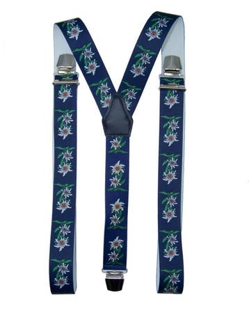 Donkerblauwe Bretels met Edelweiss bloemen en extra sterke c, Verzenden, Nieuw