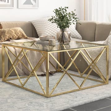 vidaXL Salontafel roestvrijstaal en gehard glas goudkleurig, Huis en Inrichting, Tafels | Salontafels, Verzenden, Nieuw, Metaal