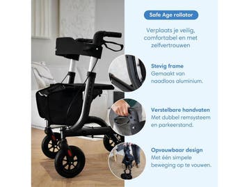 Safe Age® Rollator - Lichtgewicht opvouwbaar - Gevoerde, Verzenden, Nieuw