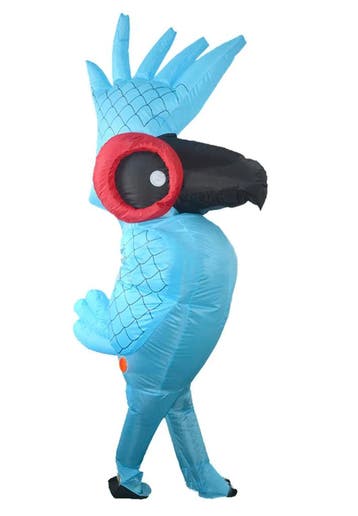 KIMU® Opblaas Kostuum Paradijsvogel Blauw Opblaasbaar Pak Vo, Carnaval, Nieuw, Overige maten, Ophalen of Verzenden