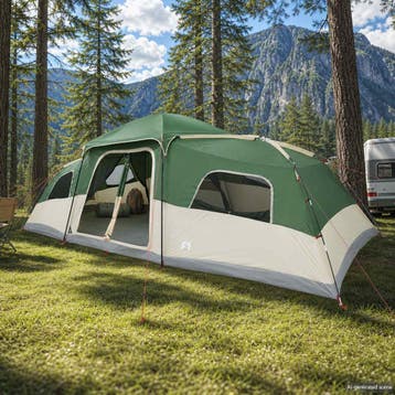 vidaXL Gezinstent met regenzeil waterdicht 18-persoons Groen, Caravans en Kamperen, Verzenden, Nieuw, Tot en met 2