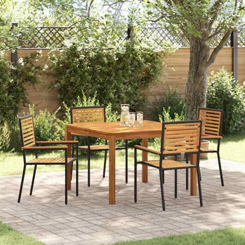 vidaXL Tuin eettafelset 5 st Zwart Massief Acaciahout, Verzenden, Nieuw, 5 zitplaatsen