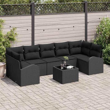 vidaXL Tuin Sofa Set 8 st 7-Aantal zitplaatsen Zwart poly, Tuin en Terras, Tuinsets en Loungesets, Verzenden, Nieuw, Rotan, 8 zitplaatsen