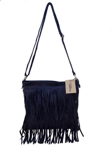 Back to the Sixties Suede Franje tas (donkerblauw), Verzenden, Nieuw