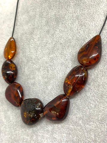 Grof Baltische Amber Ketting met Amber Knoopsluiting - Diep