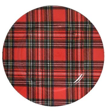 Onderbord Tartan Schotse ruit Rood blok 33 cm rond kunststof, Ophalen of Verzenden, Nieuw