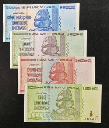 Zimbabwe. - 100, 50, 20, 10 trillion Dollars 2008 (Zonder