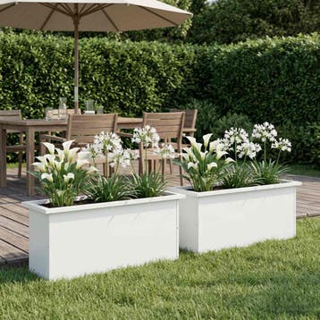 vidaXL Plantenbak met led 2 st Wit 30 x 100 x 30 cm Staal, 100 cm of meer, Verzenden, Nieuw, Metaal