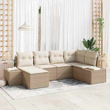 vidaXL Tuin Sofa Set 6 st Beige en Crème poly rattan, Verzenden, Nieuw, Rotan, 6 zitplaatsen