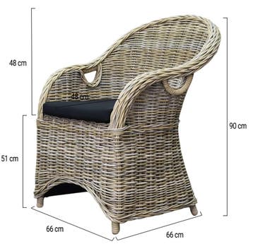 Macau dining tuinstoel met handgat naturel rotan - olefin, Ophalen of Verzenden, Nieuw