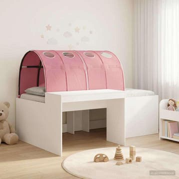 vidaXL Bedframe met tunnel met plank 3 st Wit en Roze, Verzenden, Nieuw, Wit, Hout