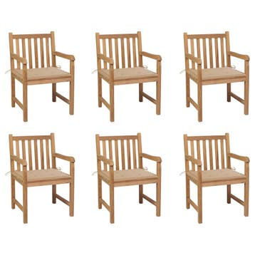 vidaXL Tuinstoelen 6 st met beige kussens massief teakhout, Tuin en Terras, Verzenden, Nieuw, Hout