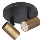 Opbouwspot Piccolo | Zwart + Messing | Rond | GU10, Ophalen of Verzenden, Nieuw, Plafondspot of Wandspot, Led