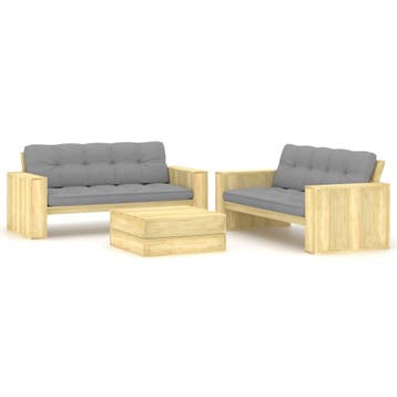 vidaXL 3-delige Loungeset met kussens geïmpregneerd, Verzenden, Nieuw, Loungeset