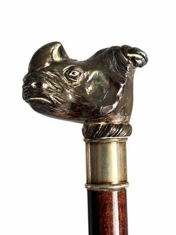 MAGRINO – Sculptural Rhinoceros-Head Walking Stick – 925, Antiek en Kunst