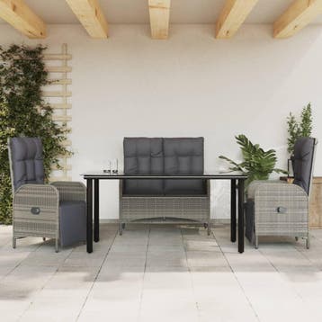 vidaXL 4-delige Tuinset met kussens poly rattan grijs, Verzenden, Nieuw, Tuinset