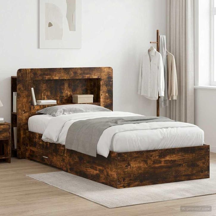 vidaXL Bedframe met opslag Gerookt eiken 80 x 200 cm Bewerkt, Huis en Inrichting, Slaapkamer | Bedden, Bruin, Nieuw, Hout, Verzenden