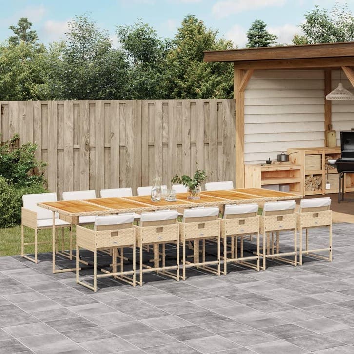 vidaXL 13-delige Tuinset met kussens poly rattan beige, Tuin en Terras, Tuinsets en Loungesets, Tuinset, Nieuw, 2 zitplaatsen