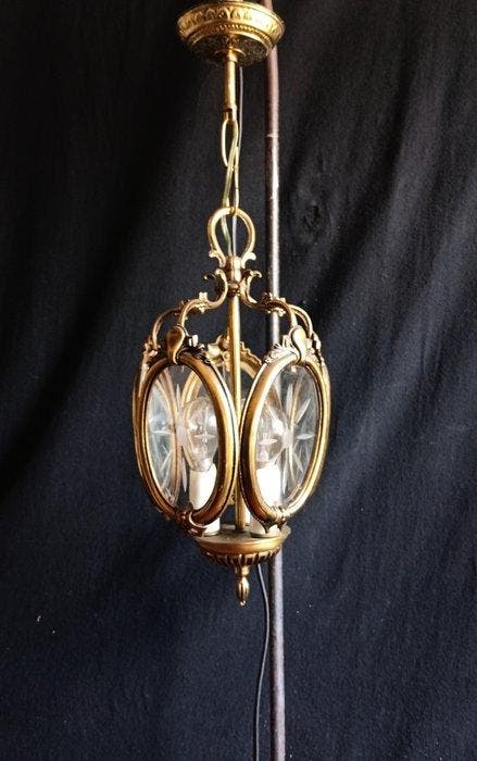 Lantaarn plafondlamp - Messing, Glas, Antiek en Kunst, Curiosa en Brocante