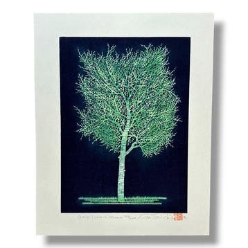 One Tree (6) Groen Editie 40/200 - houtsnede - Nishida