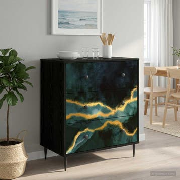 vidaXL Ladekast WIJHE Teal marmerprint 66 x 36,5 x 76 cm, Verzenden, Nieuw