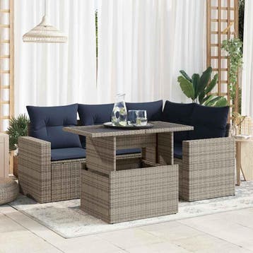 vidaXL 5-delige Loungeset met kussens poly rattan acacia, Verzenden, Nieuw, Loungeset