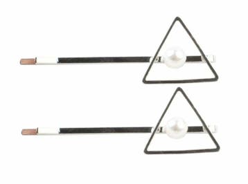 Haarspeld Schuifspeldjes 6cm - Driehoek Parel - Zilver - Set, Nieuw