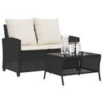 vidaXL Tuinbank 2-zits met kussens & tafel poly rattan zwart, Verzenden, Nieuw