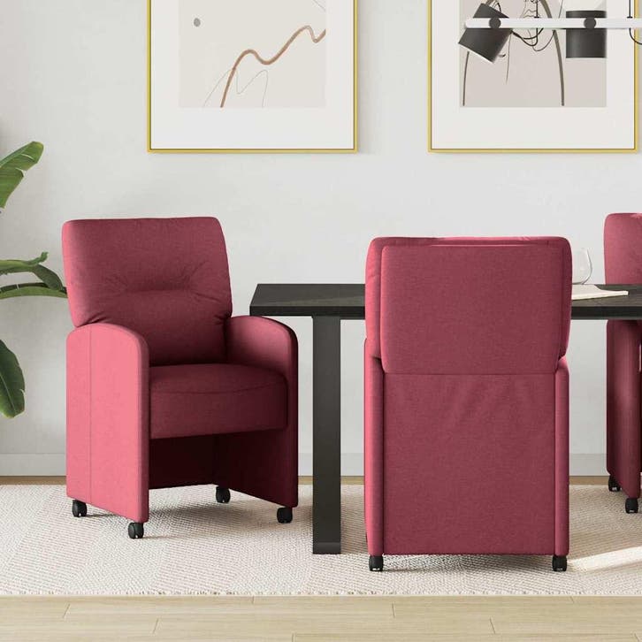 vidaXL Eetkamerstoelen met Wieltjes 2 pcs Wijnrood 57 x 67 x, Huis en Inrichting, Stoelen, Rood, Nieuw, Verzenden