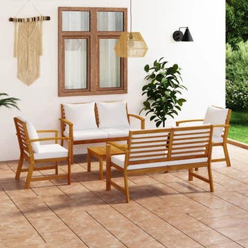 vidaXL 5-delige Loungeset met kussens massief acaciahout, Tuin en Terras, Tuinsets en Loungesets, Verzenden, Nieuw, Hardhout, Loungeset