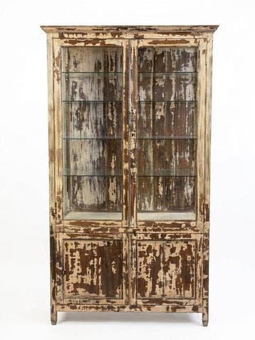 Kast - Hout, Messing, Glas - Teakhouten Vitrinekast met