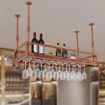 Industriëel Hangend Wijnrek – Flessenopslag en 27 Glazen, Huis en Inrichting, Woonaccessoires | Wijnrekken, Verzenden, Nieuw