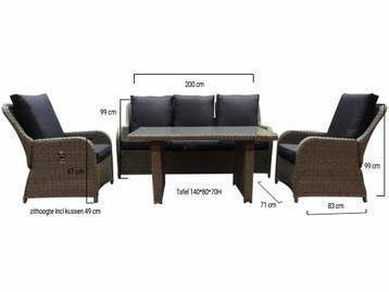 Bilbao stoel-bank dining loungeset verstelbaar 4-delig grijs, Tuin en Terras, Ophalen of Verzenden, Nieuw, Wicker