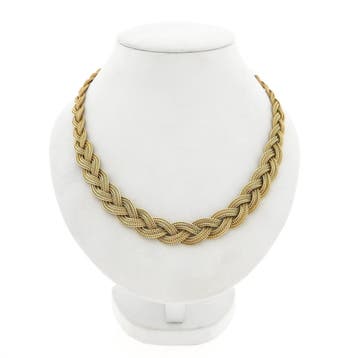 Gouden gevlochten vossenstaart schakelcollier (Ketting), Ophalen of Verzenden, Gebruikt, Goud, Goud