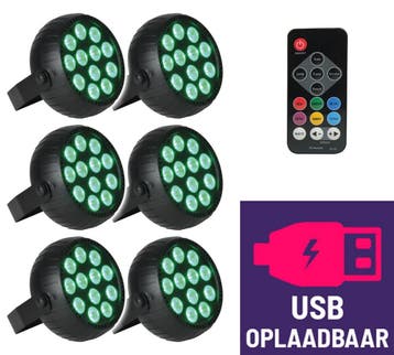 Set Van 6 Qtx USB Oplaadbare 18W Mini LED Par Spots, Muziek en Instrumenten, Licht en Laser, Verzenden, Nieuw, Overige typen