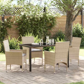 vidaXL Tuin eettafelset met kussen 5 pcs Beige poly rattan, Verzenden, Nieuw, Rotan, 5 zitplaatsen