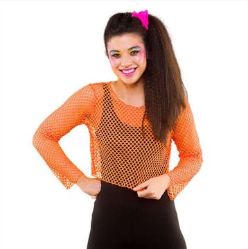 Visnet croptop neon oranje, Verzenden, Nieuw, Feestartikel