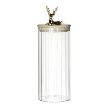 Canister Jar Glas Houten lid Hert h20,5 d9, Verzenden, Nieuw