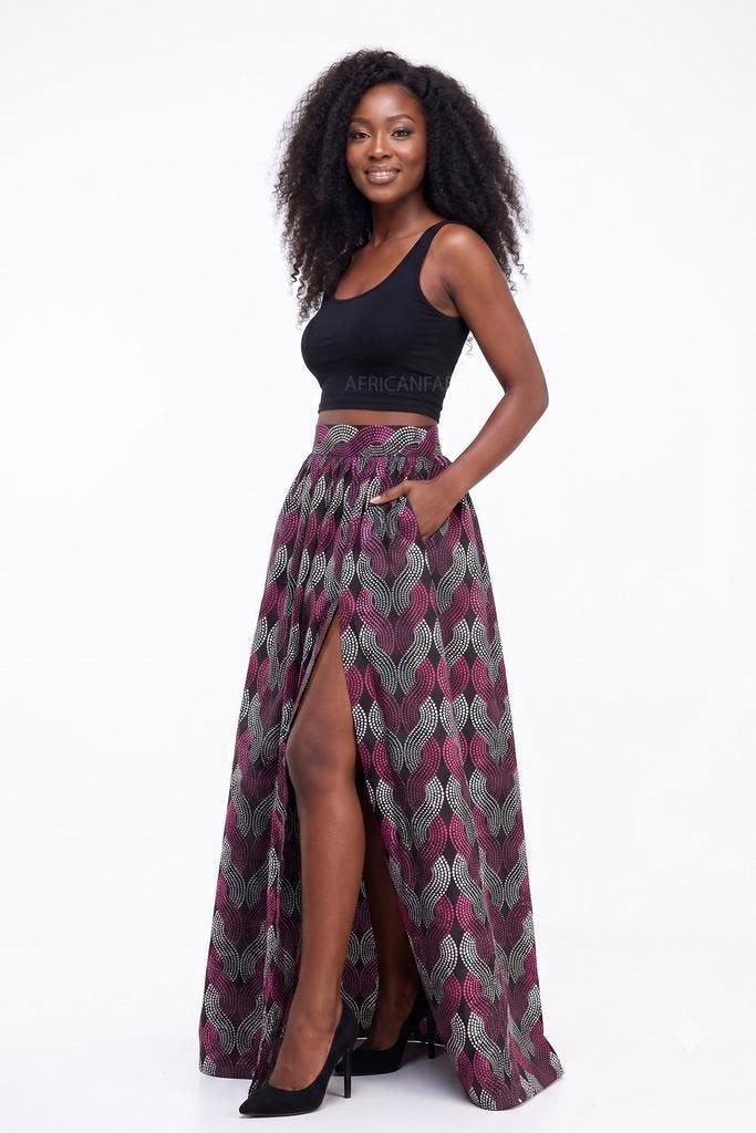 Afrikaanse print maxi rok - Verstelbare split - Paars Wit Do, Kleding | Dames, Rokken, Nieuw, Ophalen of Verzenden