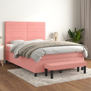 vidaXL Boxspring met matras fluweel roze 140x200 cm, Verzenden, 140 cm, 200 cm, Stof