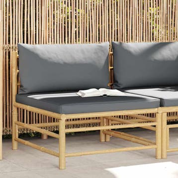 vidaXL Tuinmiddenbank met donkergrijze kussens bamboe, Verzenden, Nieuw, Hout