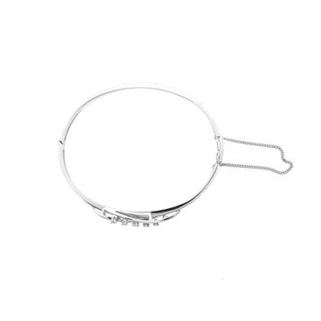 Witgouden slavenarmband met diamanten; 0,17 ct., Gebruikt, Ophalen of Verzenden, Met edelsteen, Goud