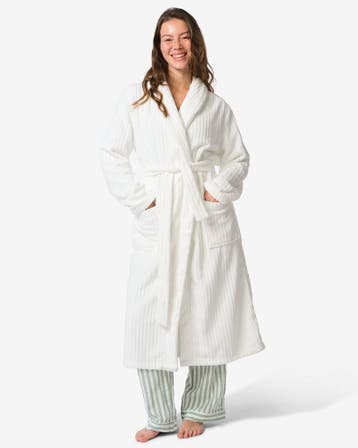HEMA Badjas rib fleece wit van €32.99 voor €18 sale, Verzenden, Wit