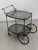 Serveerwagen - Hout, Glas, Messing - Barwagen met twee, Antiek en Kunst