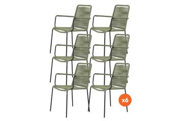 VDG Set van 6 - Denver Rope stapelbare stoel - Groen, Tuin en Terras, Tuinstoelen, Verzenden, Nieuw, Overige materialen