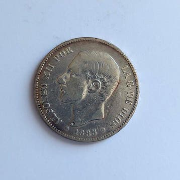 Spanje. Alfonso XII. 5 Pesetas 1885 MSM (Zonder