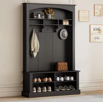 Halbank met Kapstok en Schoenkast Zwart – 190x120x40 cm, Huis en Inrichting, Kasten | Kledingkasten, Verzenden, Nieuw