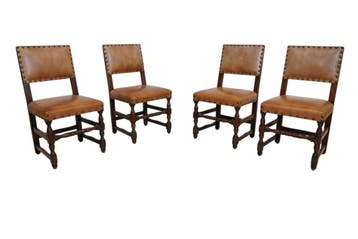 Set van 4 eikenhouten eetkamerstoelen met leer en nagels, Ophalen of Verzenden, Nieuw