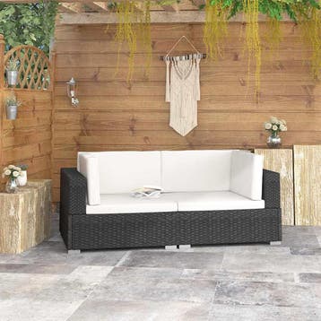 vidaXL Hoekbanken 2 st met kussens poly rattan zwart, Verzenden, Nieuw