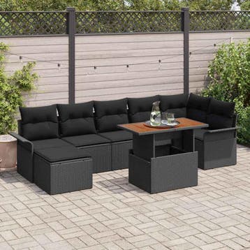 vidaXL Tuin Sofa Set 8 st Zwart Poly riet, Verzenden, Nieuw, Rotan, 8 zitplaatsen